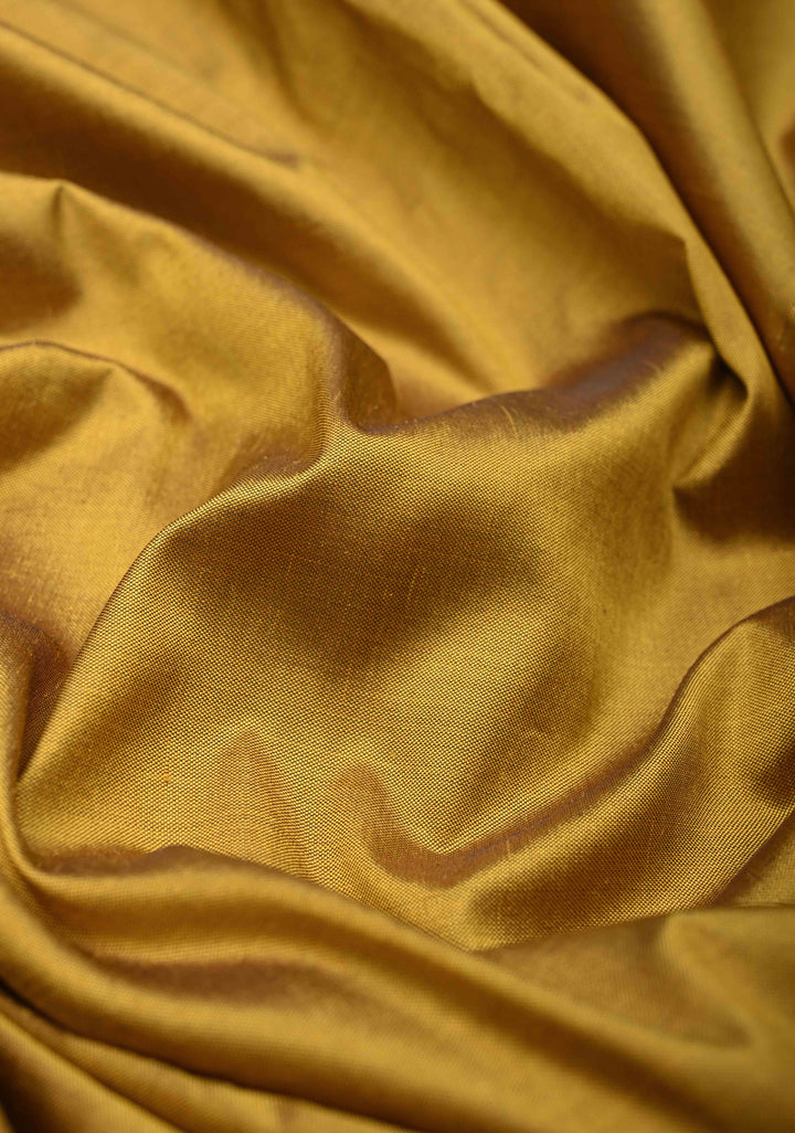 Ochre Pure Silk Saree with Maroon Ikkat Temple Border and Pallu  | SILK MARK CERTIFIED