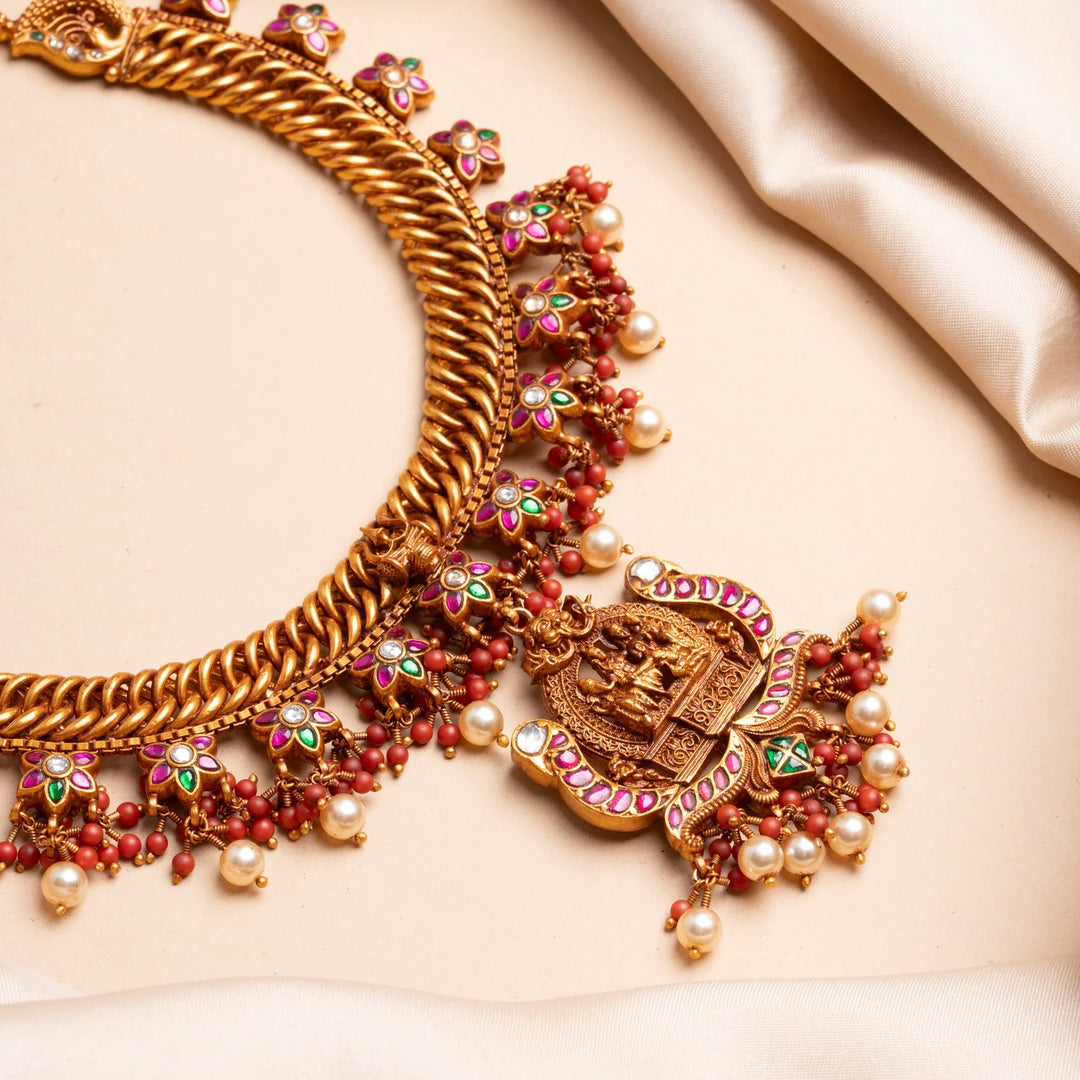 Pure 92.5 Silver, Gold Plated Swarna Mandir  Shiv Parivar Short Necklace