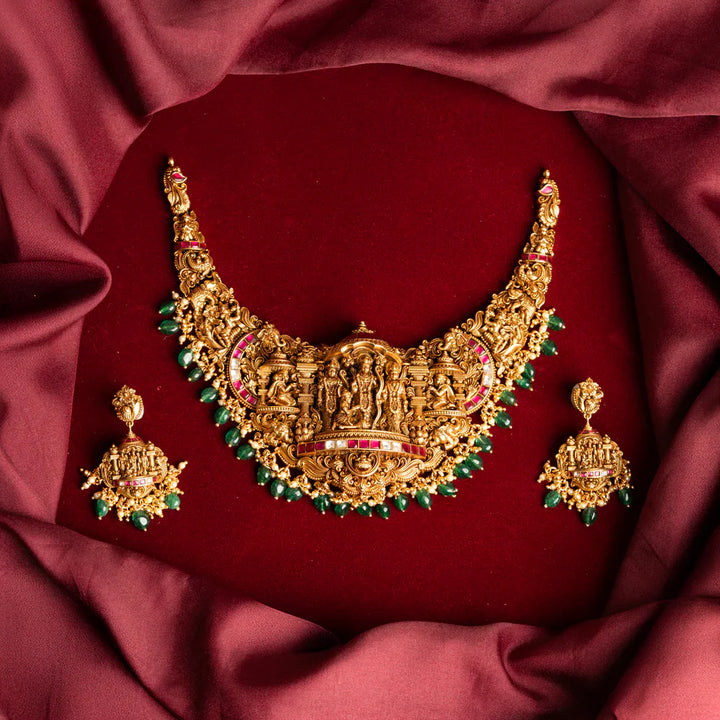 Pure 92.5 Silver Gold-Plated  Ram Parivar Ratnam Necklace Set