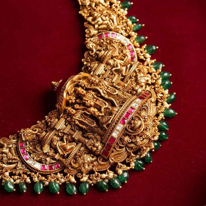 Pure 92.5 Silver Gold-Plated  Ram Parivar Ratnam Necklace Set