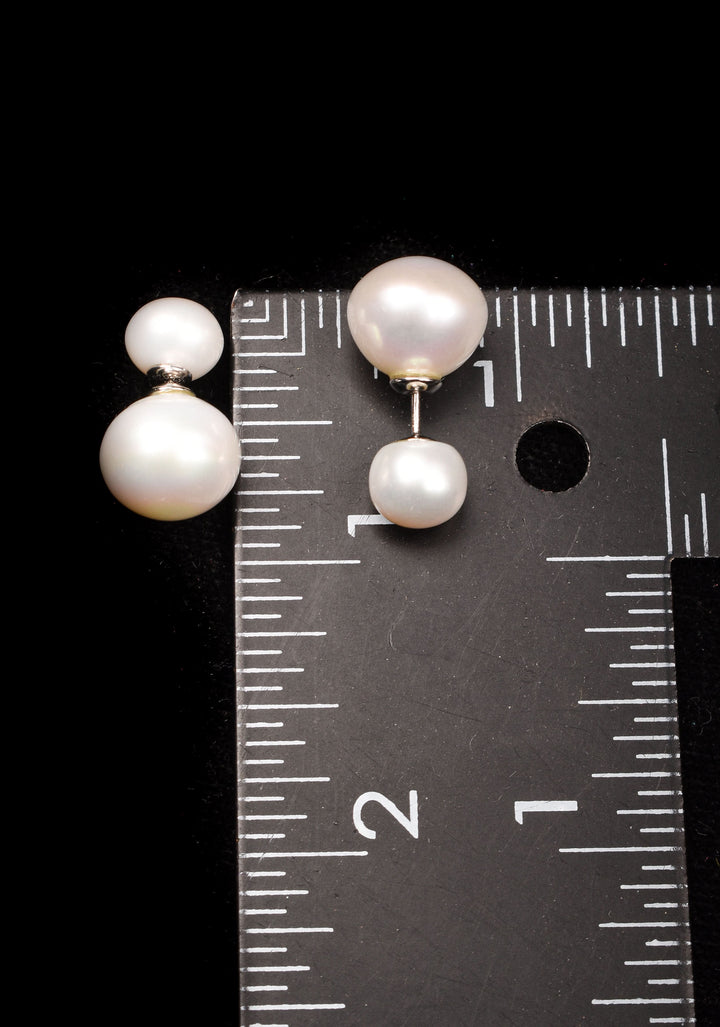 2 in 1 Big and Small 2 side Freshwater White Pearl Studs