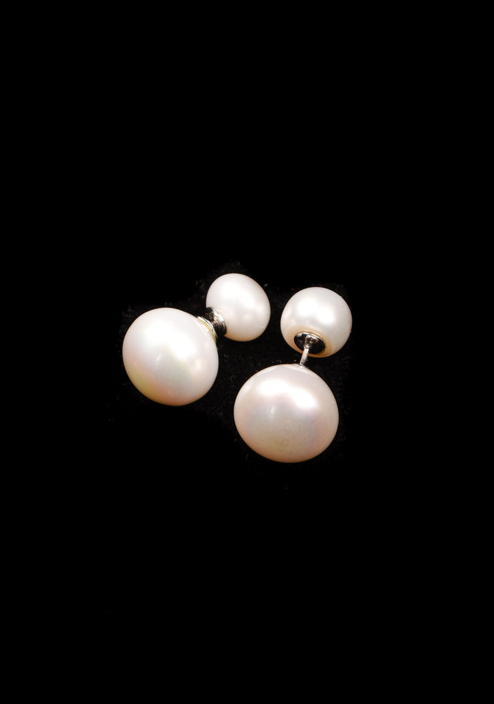 2 in 1 Big and Small 2 side Freshwater White Pearl Studs