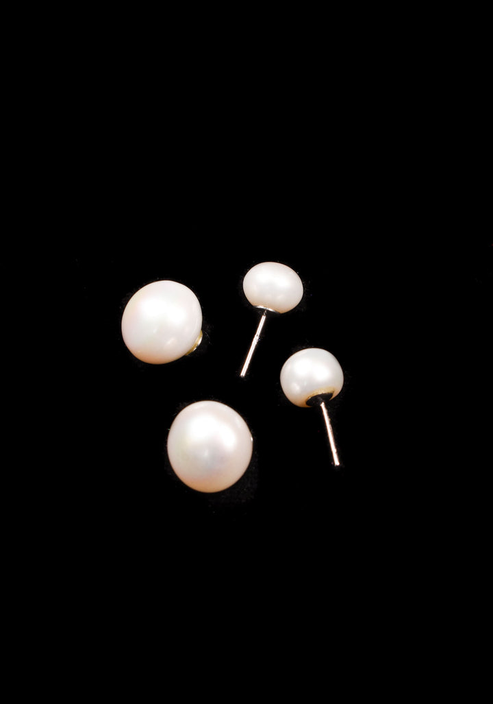 2 in 1 Big and Small 2 side Freshwater White Pearl Studs