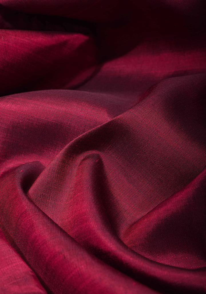 Vivid Burgundy Kanjivaram Silk Saree with Temple Zari Border | SILK MARK CERTIFIED