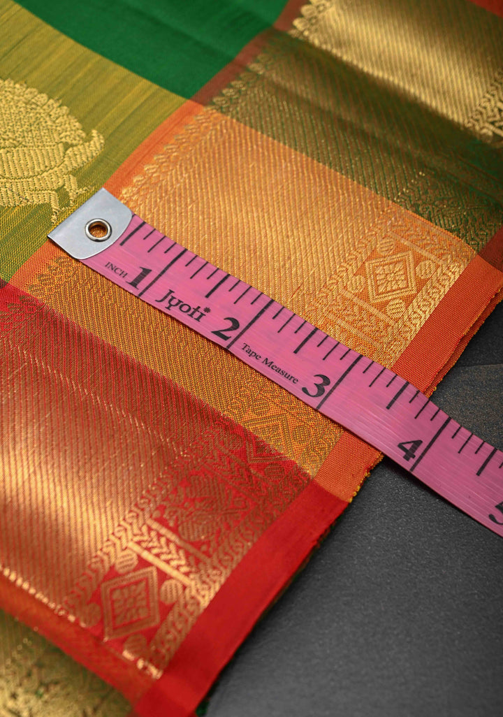 Multicolor Pallum Pazhamum Kanjivaram Silk Saree with Zari Buttas and Zari Border | SILK MARK CERTIFIED