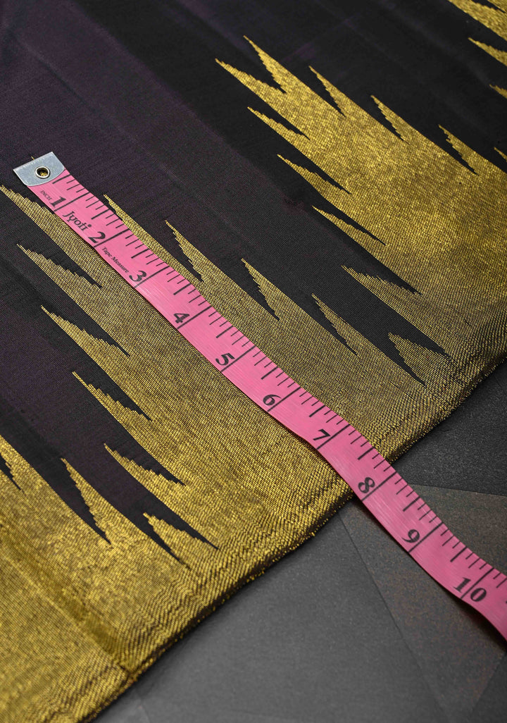 Authentic Kanjivaram Silk Saree in Beetlenut Black Tone with Gold Temple Border with Grand Pallu and Zari  | SILK MARK CERTIFIED