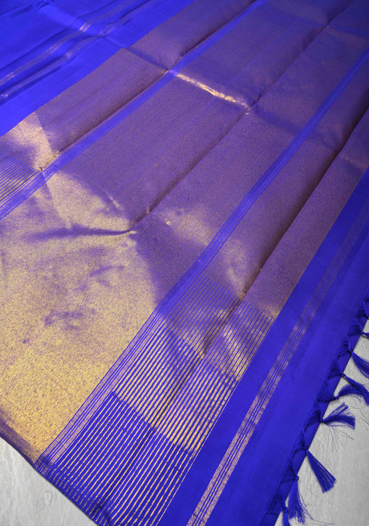 Voilet Pure Kanjivaram Silk Saree with Zari Temple Borders | SILK MARK CERTIFIED