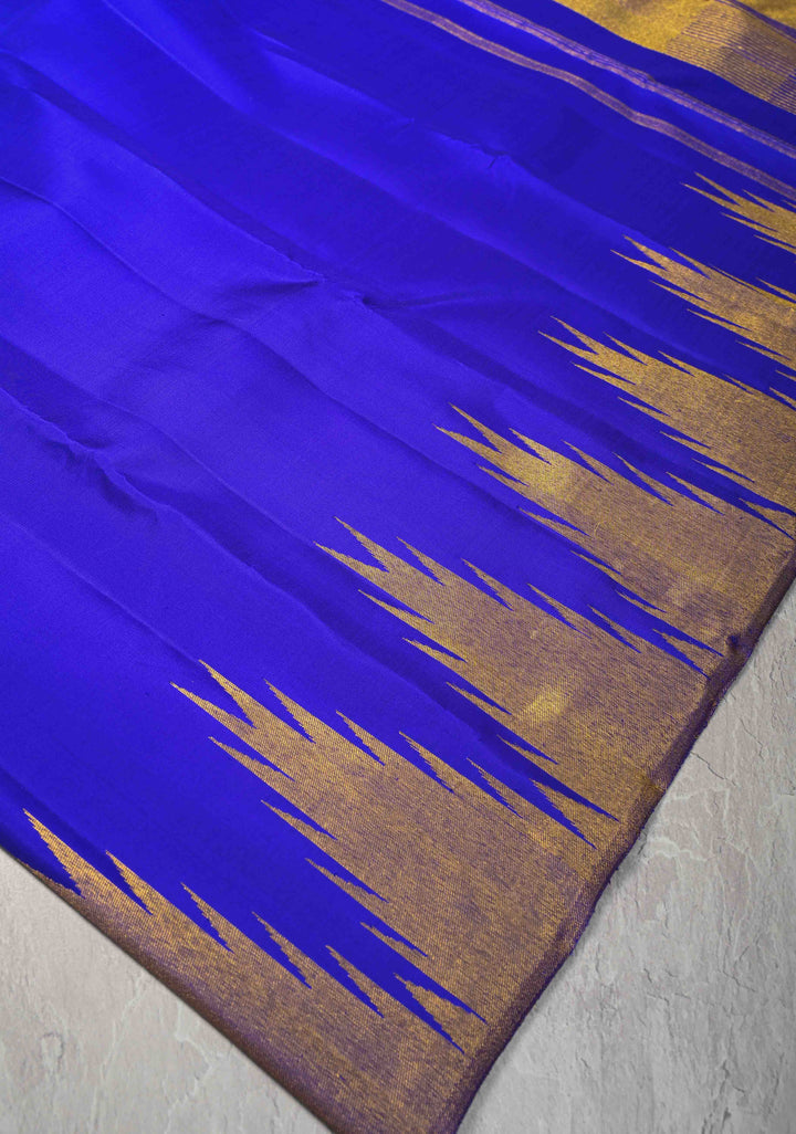 Voilet Pure Kanjivaram Silk Saree with Zari Temple Borders | SILK MARK CERTIFIED