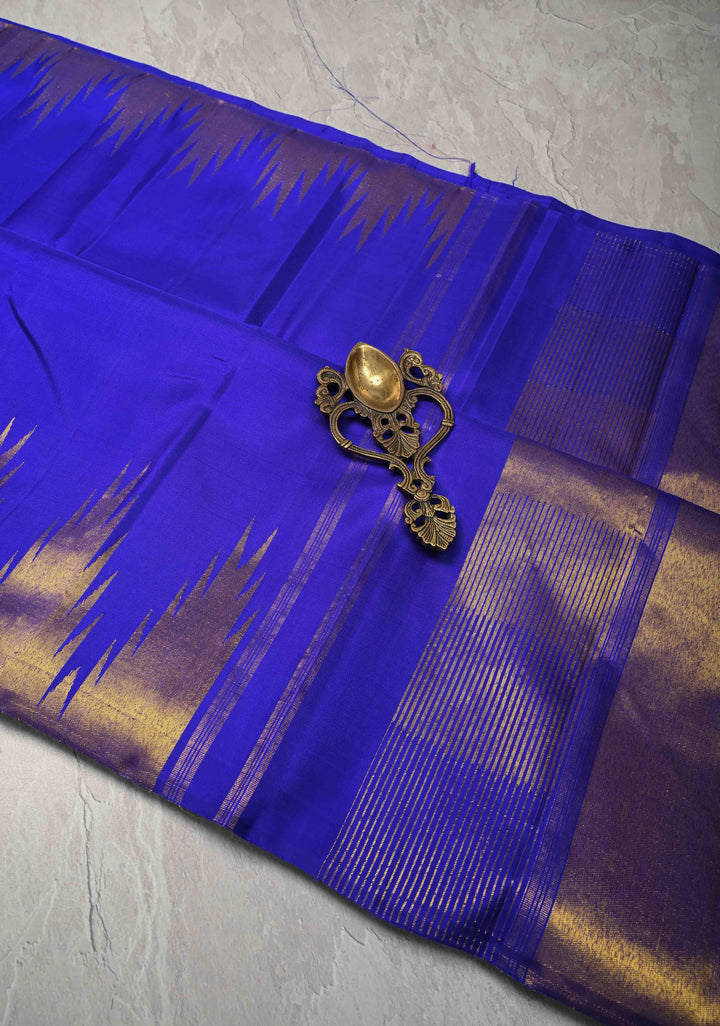 Voilet Pure Kanjivaram Silk Saree with Zari Temple Borders | SILK MARK CERTIFIED