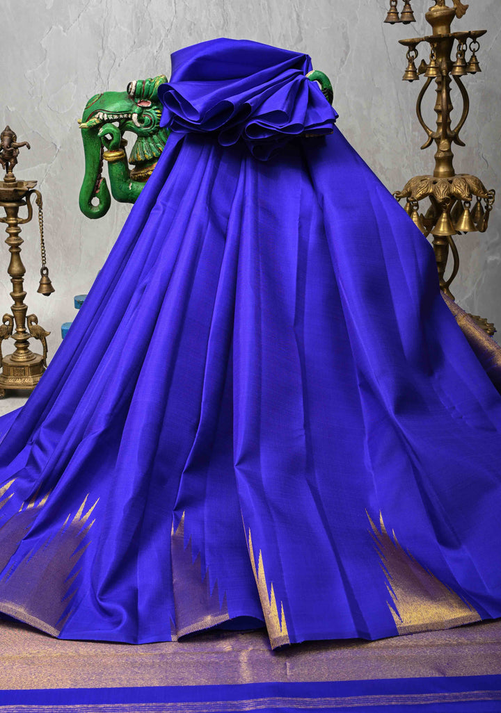 Voilet Pure Kanjivaram Silk Saree with Zari Temple Borders | SILK MARK CERTIFIED