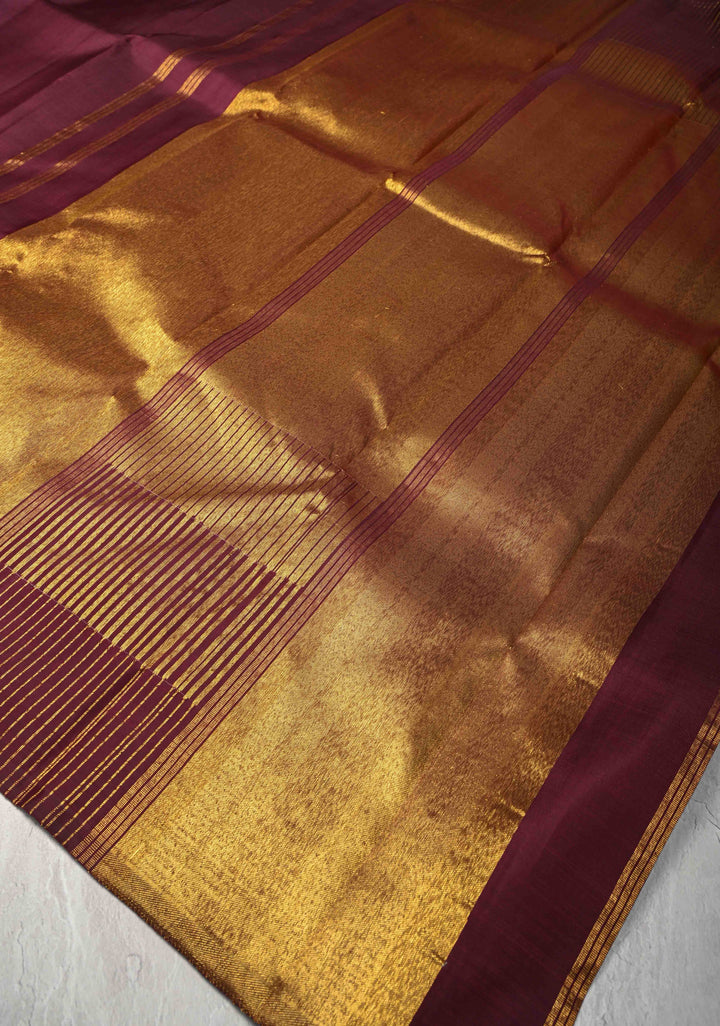 Plum Pure Kanjivaram Silk Saree with Zari Temple Borders | SILK MARK CERTIFIED