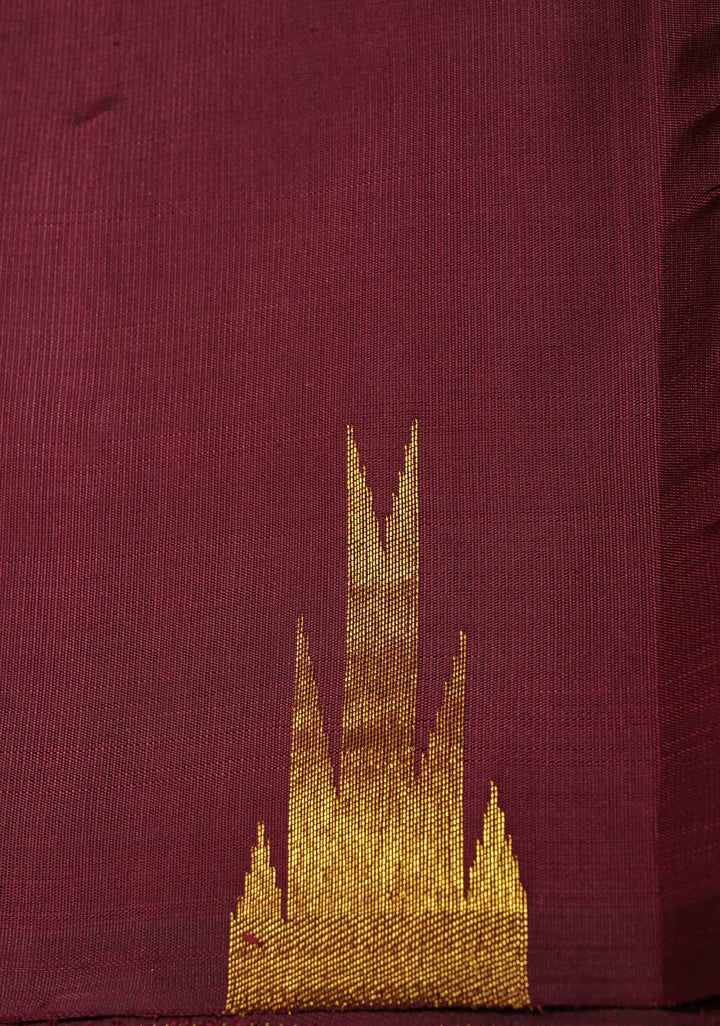 Plum Pure Kanjivaram Silk Saree with Zari Temple Borders | SILK MARK CERTIFIED