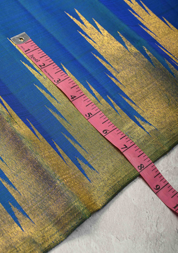 Blue Dual tone Pure Kanjivaram Silk Saree with Zari Temple Borders | SILK MARK CERTIFIED