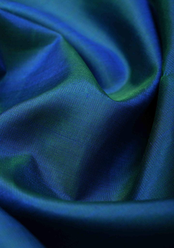 Blue Dual tone Pure Kanjivaram Silk Saree with Zari Temple Borders | SILK MARK CERTIFIED