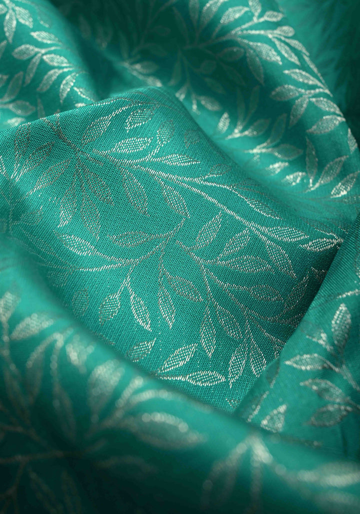 Rama Green Pure Kanjivaram Silk Saree with Floral Brocade Jaal and Meenakari Contrast Zari Border | SILK MARK CERTIFIED