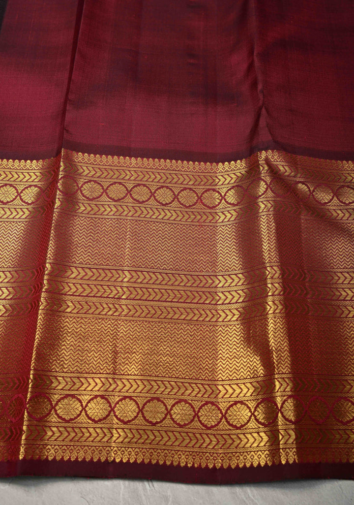Maroon Brocade Kanjivaram Silk saree with Half Zari Border | SILK MARK CERTIFIED