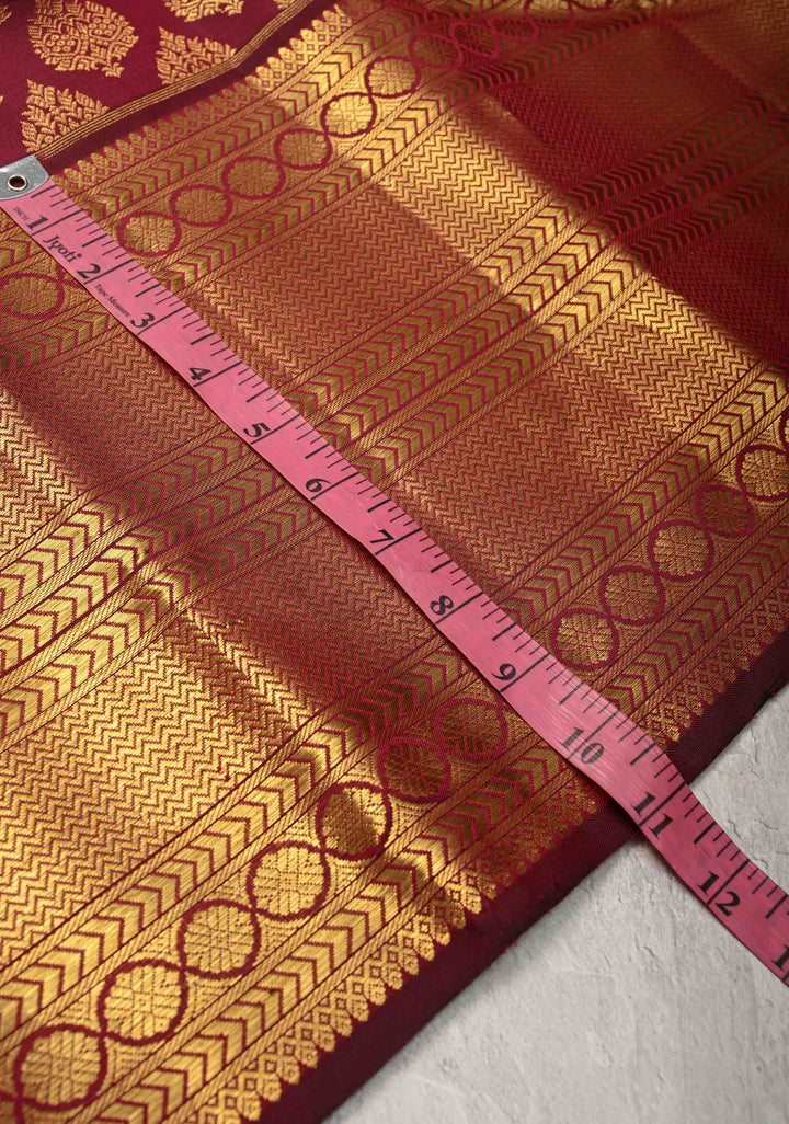 Maroon Brocade Kanjivaram Silk saree with Half Zari Border | SILK MARK CERTIFIED