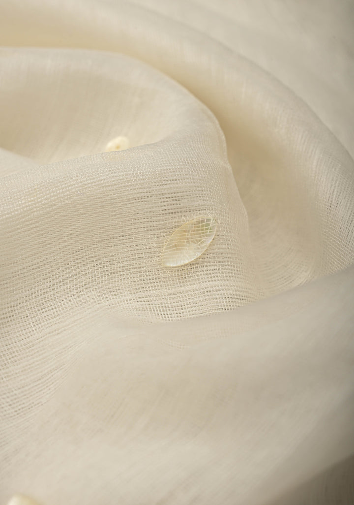 White Matka Muslin Silk Saree with Mother of Pearls woven in | SILK MARK CERTIFIED