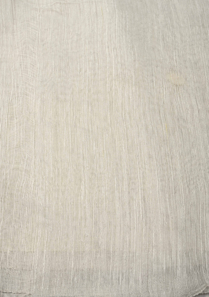 White Matka Muslin Silk Saree with Mother of Pearls woven in | SILK MARK CERTIFIED