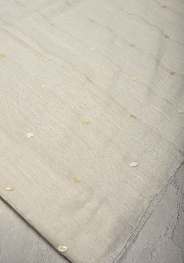 White Matka Muslin Silk Saree with Mother of Pearls woven in | SILK MARK CERTIFIED