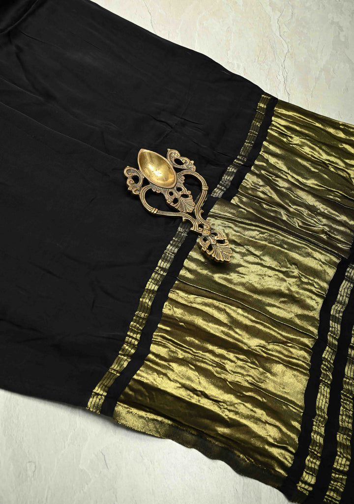 Black Modal Silk Saree with Lagda Patta zari Pallu