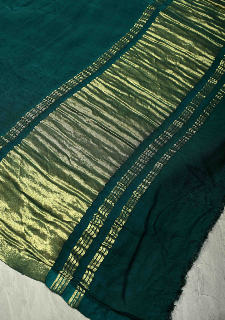 Peacock Green Mono Color Modal Silk Saree with Lagda Patta zari pallu