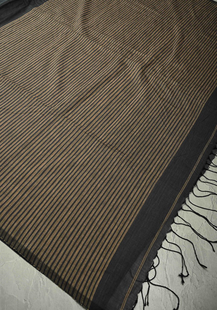 Gray Bengal Cotton Handloom saree with Resham Buttas and Long Tassels