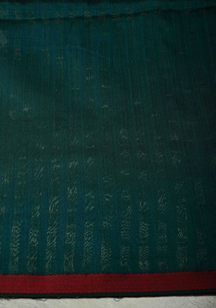 Green Handwoven Maheshwari Tissue Silk Cotton Saree with Vertical Stripes and Minimal Zari Borders