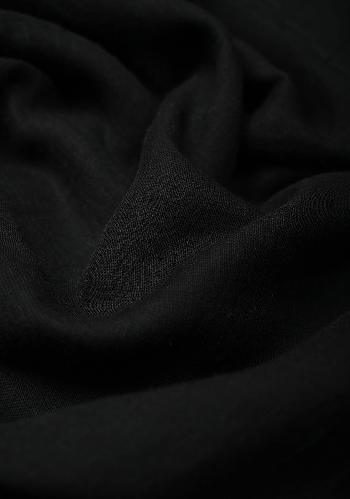Black Mulmul Cotton Saree with White Long tassels,No Blouse Piece