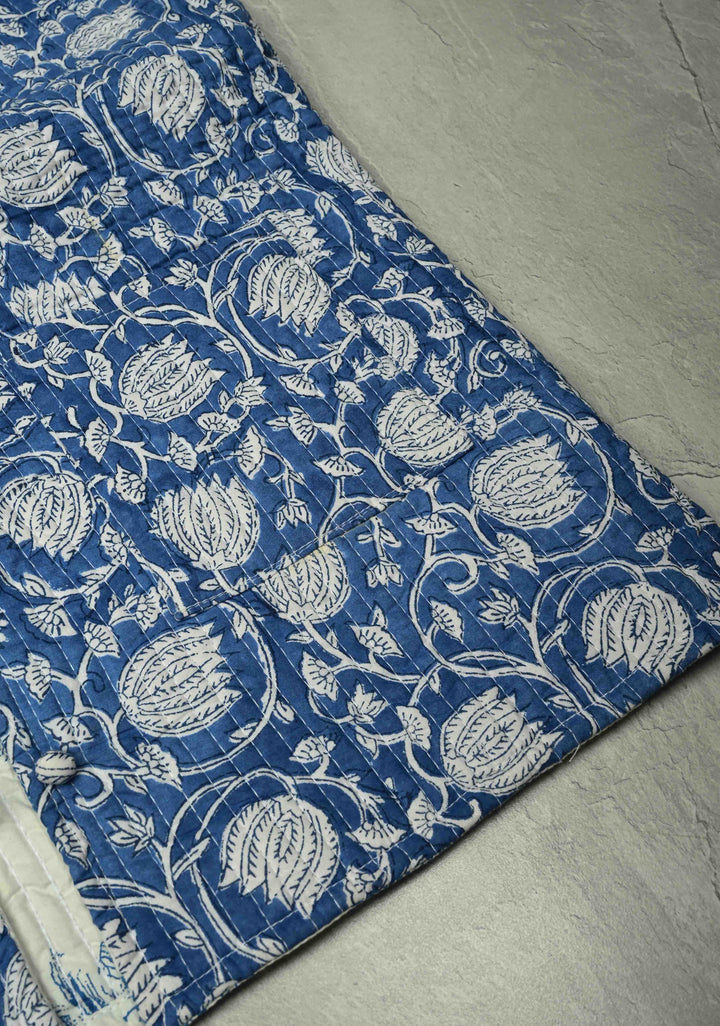Indigo Sanganeri Print Quilted reversible jacket
