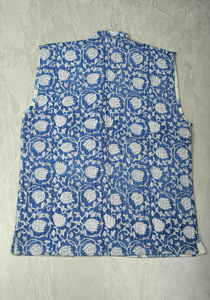 Indigo Sanganeri Print Quilted reversible jacket