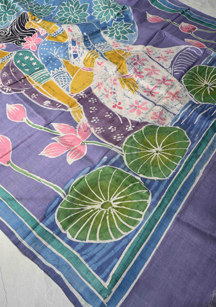 Dusty Amethyst  Tussar Silk saree with Hand Wax Batik Print | SILK MARK CERTIFIED