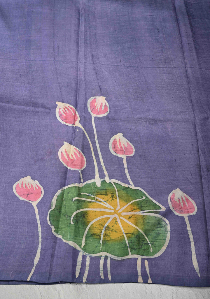 Dusty Amethyst  Tussar Silk saree with Hand Wax Batik Print | SILK MARK CERTIFIED