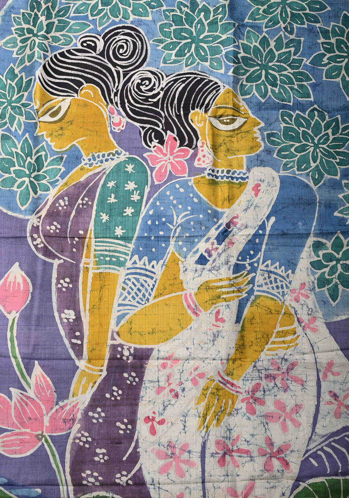 Dusty Amethyst  Tussar Silk saree with Hand Wax Batik Print | SILK MARK CERTIFIED