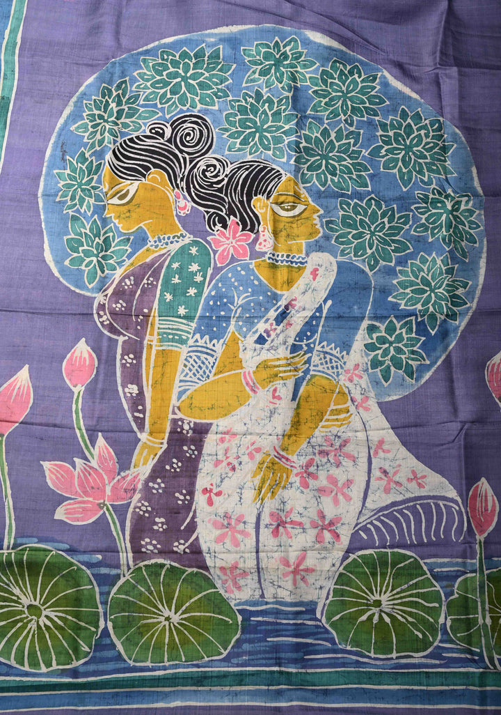Dusty Amethyst  Tussar Silk saree with Hand Wax Batik Print | SILK MARK CERTIFIED