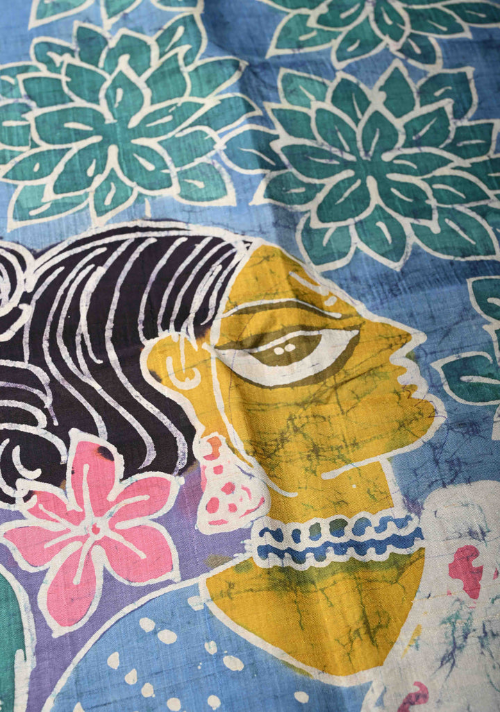 Dusty Amethyst  Tussar Silk saree with Hand Wax Batik Print | SILK MARK CERTIFIED