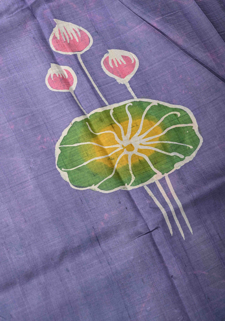 Dusty Amethyst  Tussar Silk saree with Hand Wax Batik Print | SILK MARK CERTIFIED