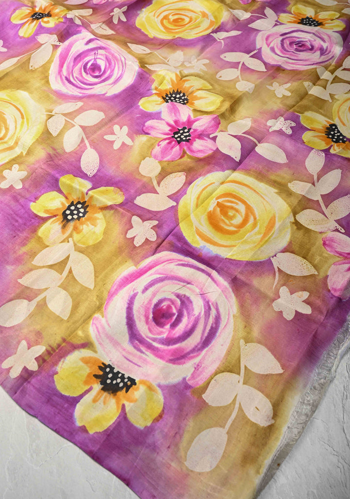 Lavender  Tussar Silk saree with Floral Digital Print | SILK MARK CERTIFIED