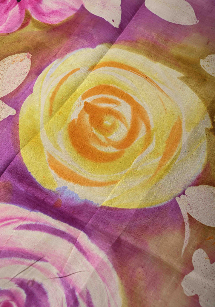 Lavender  Tussar Silk saree with Floral Digital Print | SILK MARK CERTIFIED