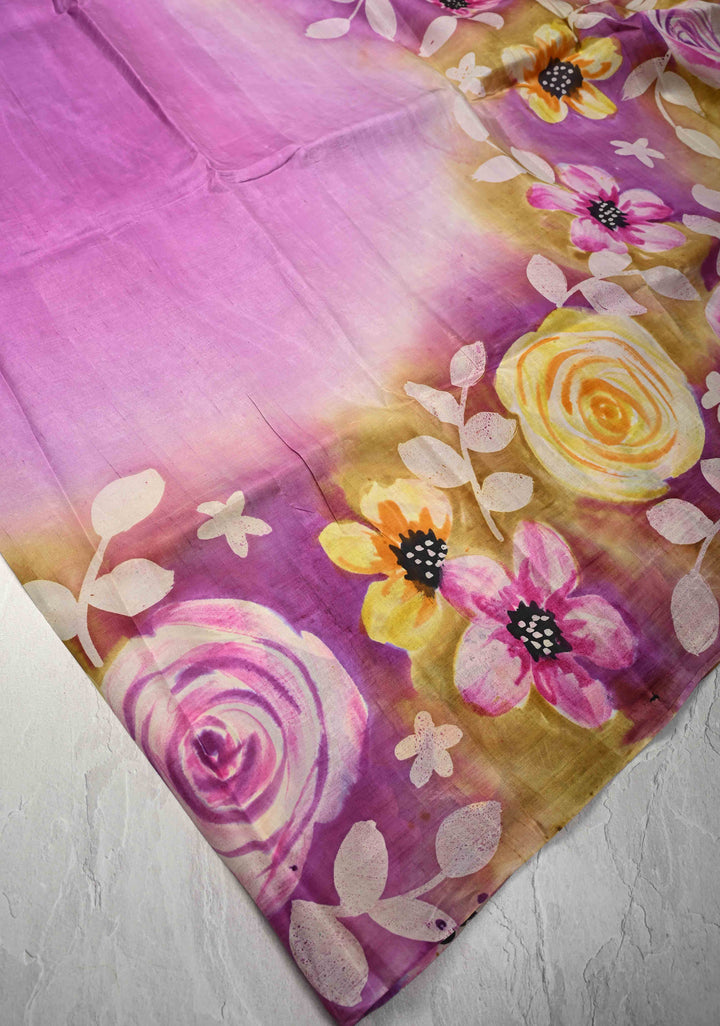 Lavender  Tussar Silk saree with Floral Digital Print | SILK MARK CERTIFIED