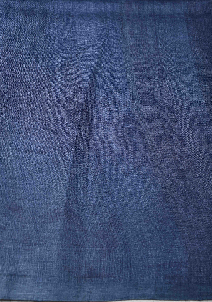 Dark Lilac Tussar Silk Fusion saree with Handpainted and Kantha Hand Embroidery | SILK MARK CERTIFIED