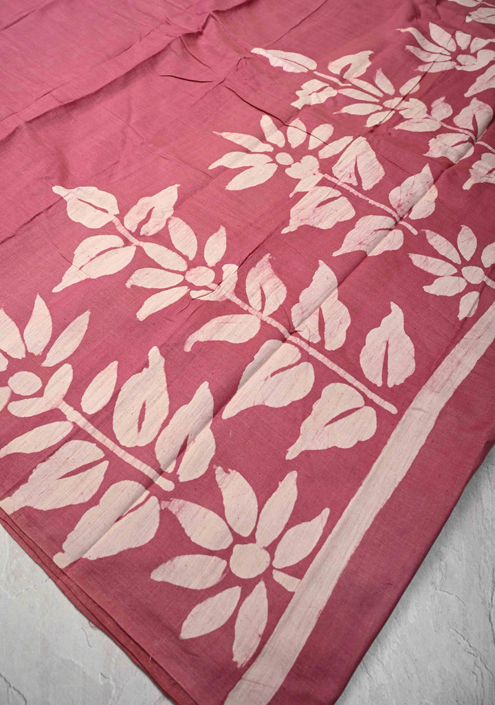 Onion Pink Tussar Silk Saree with Hand Block Print
