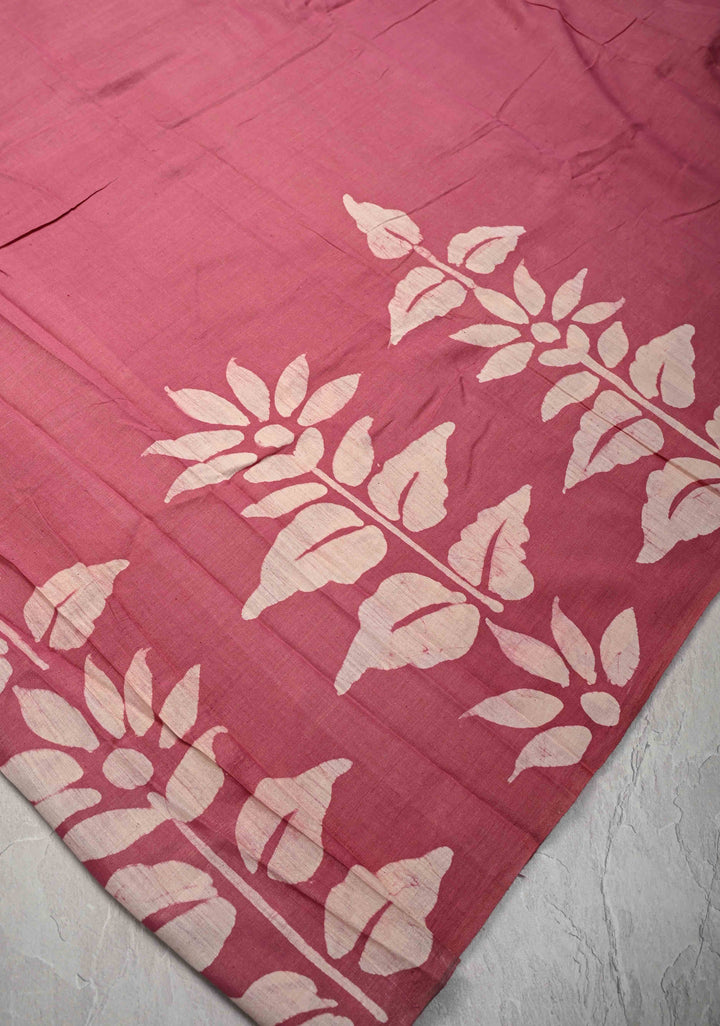Onion Pink Tussar Silk Saree with Hand Block Print