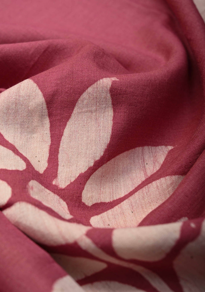Onion Pink Tussar Silk Saree with Hand Block Print