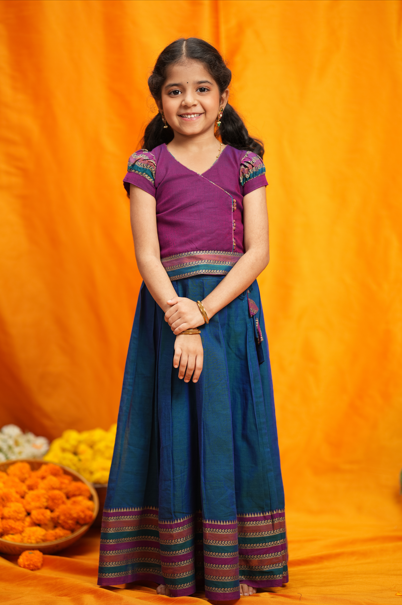Vanika Magenta with Teal Handloom Kids Minit  | Made To Order