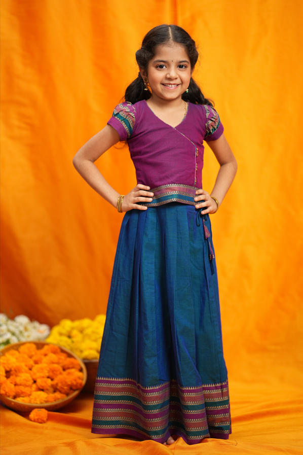Vanika Magenta with Teal Handloom Kids Minit  | Made To Order