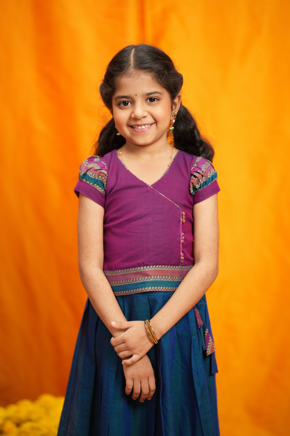 Vanika Magenta with Teal Handloom Kids Minit  | Made To Order