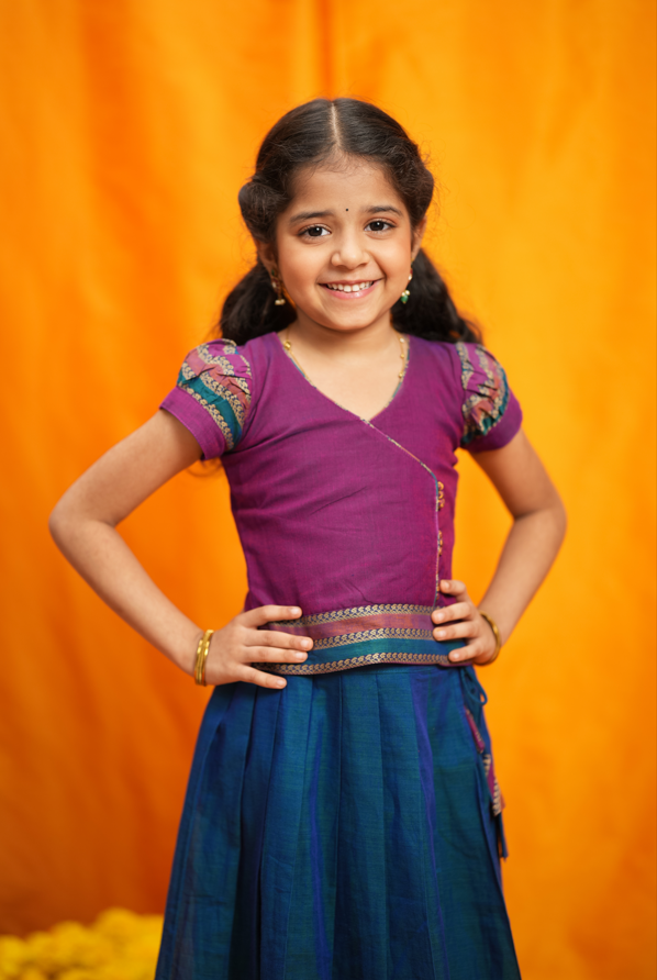 Vanika Magenta with Teal Handloom Kids Minit  | Made To Order