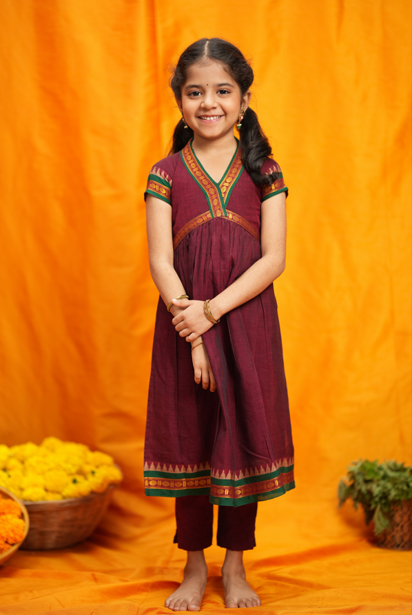 Avanti Maroon Kids Anarkali Mini | Made To Order