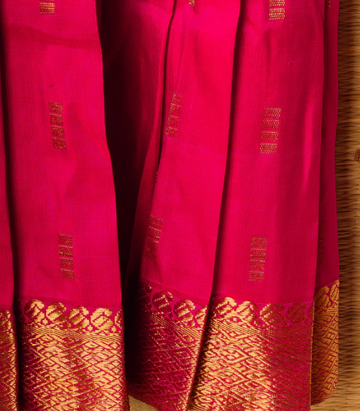 Candy Pink Kanchipuram Silk Girls Pavadai Kurumbi-4-6 years